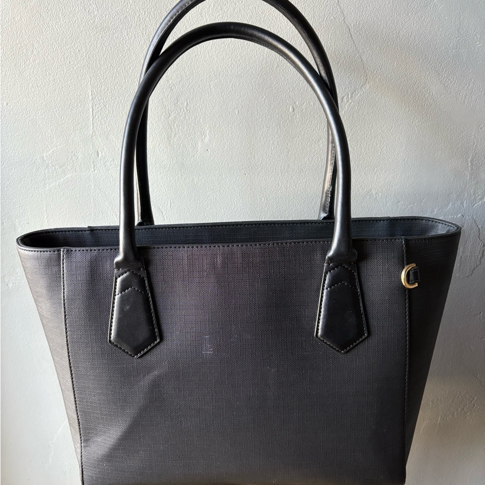 DAGNE DOVER Black Coated Canvas Large Laptop Tote Bag